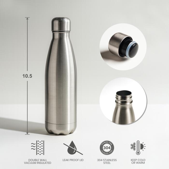 17oz Sparkling Stainless Cola Bottle with Lid (Silver) Thumbnail