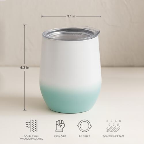 12oz Stainless Steel Stemless Wine Cup with Lid Gradient Color Thumbnail