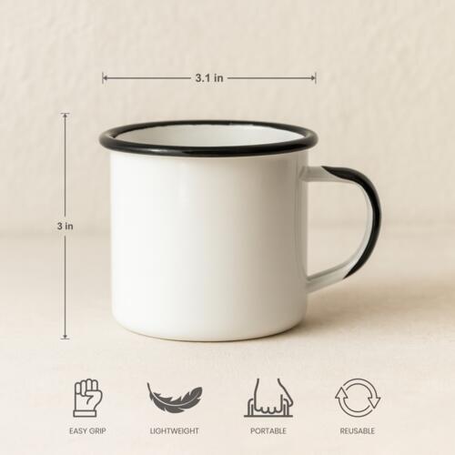 12oz Enamel Cup with Colored Rim and Handle Thumbnail