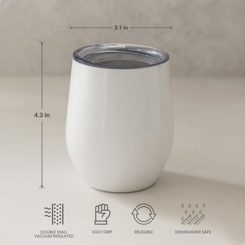 12oz Stainless Steel Coffee Cup (White) Thumbnail