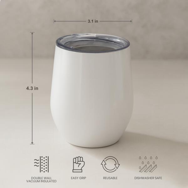 12oz Stainless Steel Coffee Cup (White) Thumbnail