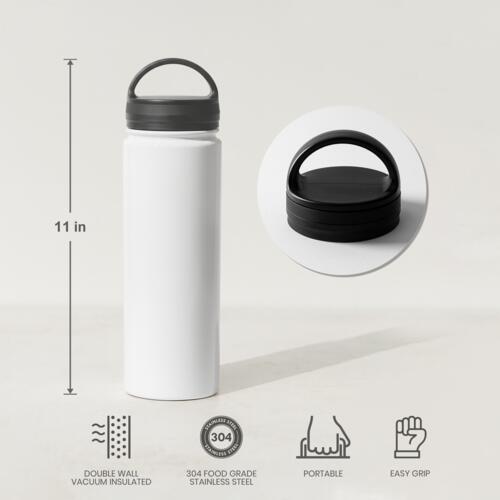 25oz Stainless Flask with Portable Lid (White) Thumbnail