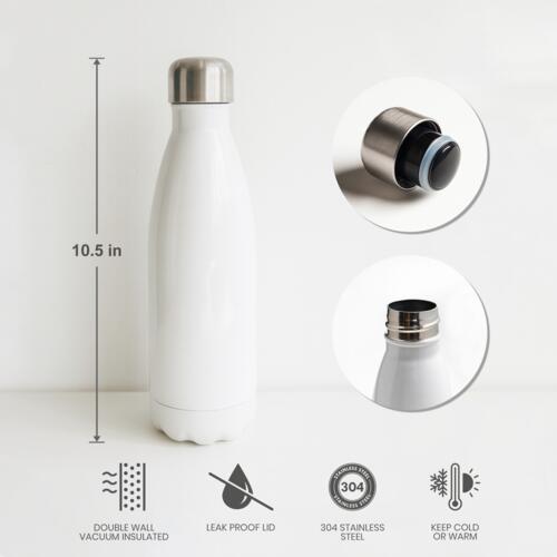 17oz Sparkling Stainless Cola Bottle with Lid (White) Thumbnail