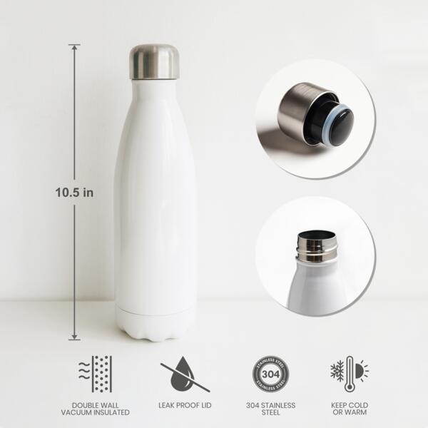 17oz Sparkling Stainless Cola Bottle with Lid (White) Thumbnail