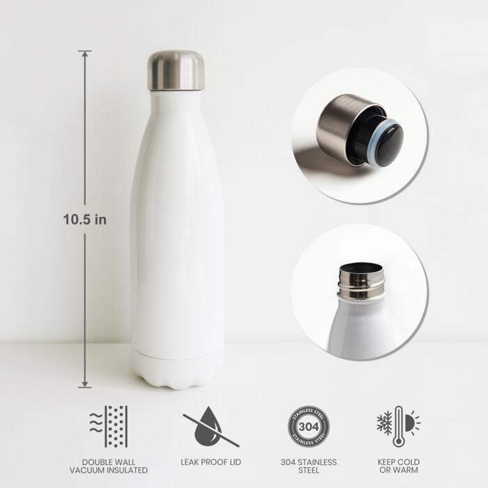 17oz Sparkling Stainless Cola Bottle with Lid (White) Thumbnail