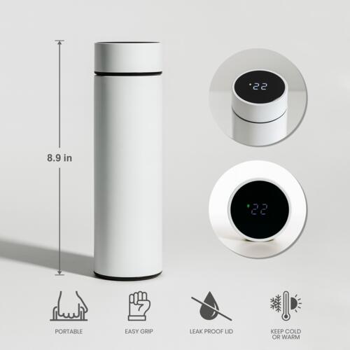 16oz Vacuum Flask Metallic with Temperature Display (White) Thumbnail