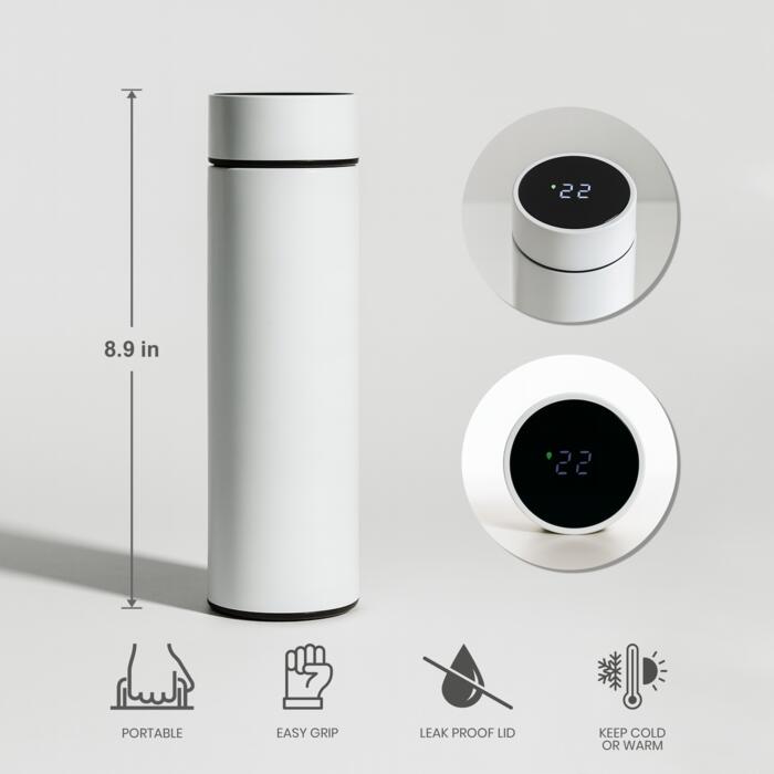 16oz Vacuum Flask Metallic with Temperature Display (White) Thumbnail