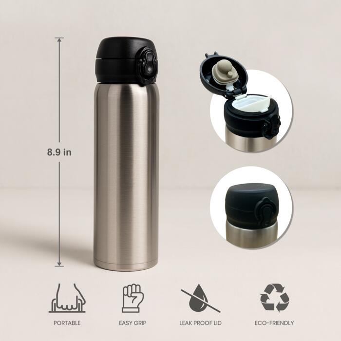 17oz Pop Lid Stainless Bottle (Silver) Thumbnail