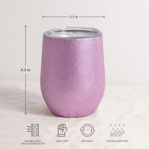 12oz Stainless Steel Stemless Glitter Cup with Lid Thumbnail