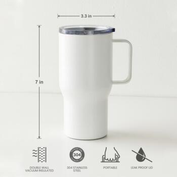 22oz Stainless Steel White Travel Mug Thumbnail