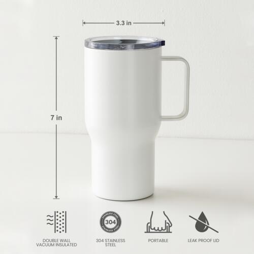 22oz Stainless Steel White Travel Mug Thumbnail