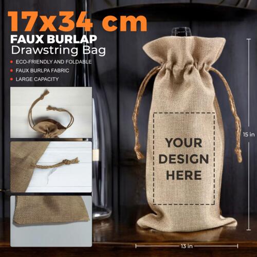 Faux Burlap Drawstring Bag - 17*34cm Thumbnail