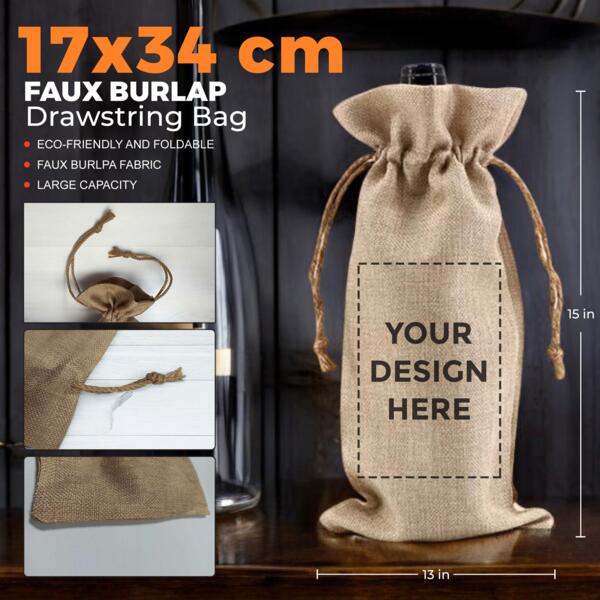 Faux Burlap Drawstring Bag - 17*34cm Thumbnail