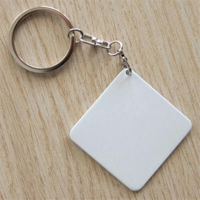 White Square Metal Keychain Thumbnail