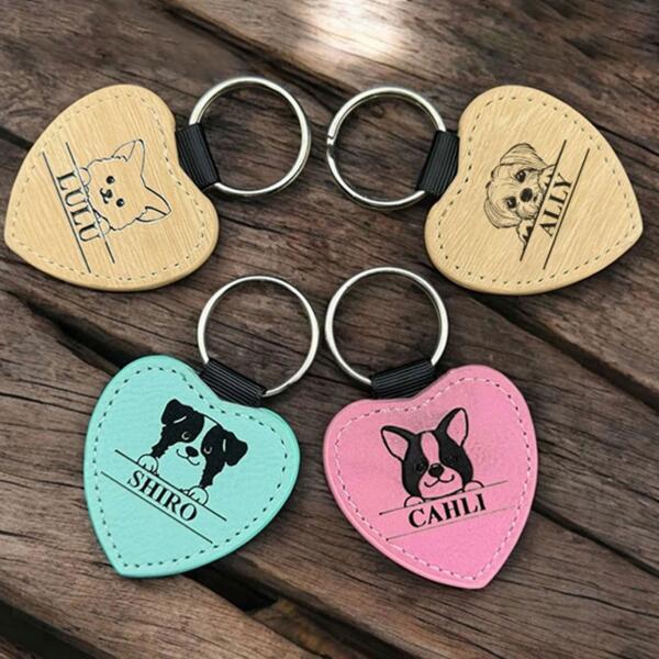 Engraving Leather Heart Keychain Thumbnail