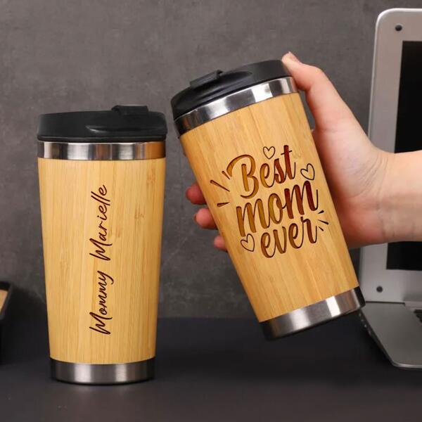 Engraving Bamboo Cup with Lid Thumbnail