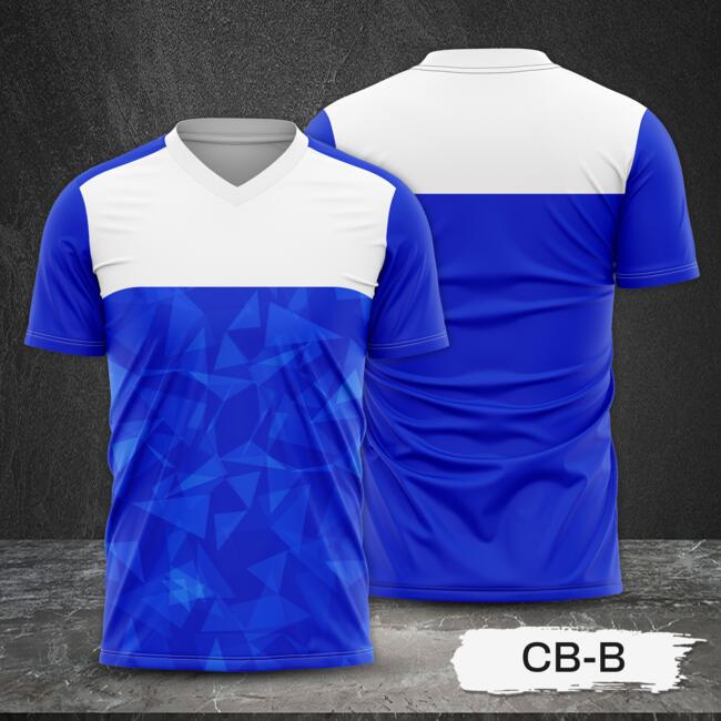 White and Blue with Geometric with Geometric Design Full Sublimation Shirt Thumbnail