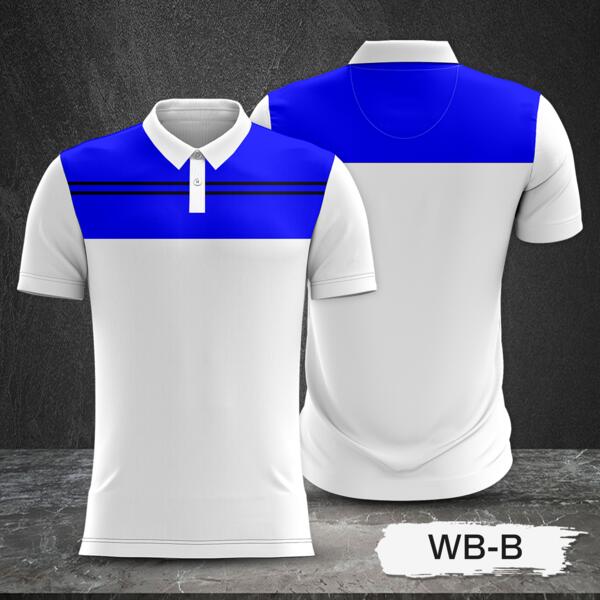 Blue and White Combination Full Sublimation Polo Shirt Thumbnail