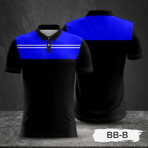 Blue and Black Combination Full Sublimation Polo Shirt Thumbnail