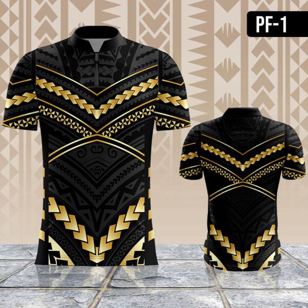 Black and Gold Maori-style Design Full Print Sublimation Thumbnail