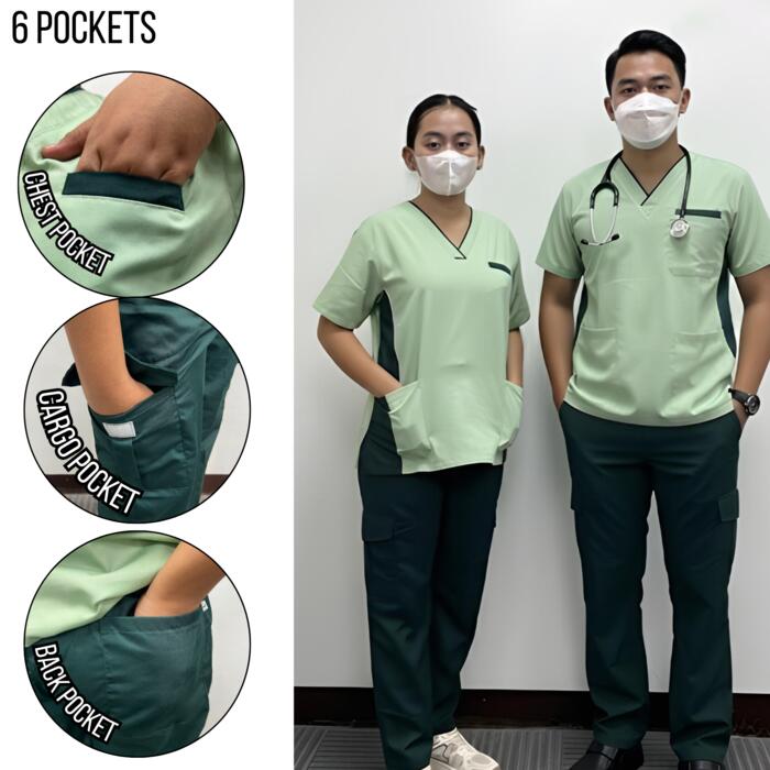 Jersey Set V-Neck Top Scrub suit With 6 Pockets & Plain Pants Thumbnail