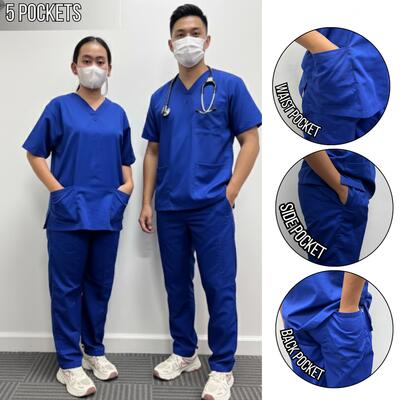 Plain V-Neck Scrub suit Set 5 Pockets With Plain Pants Thumbnail