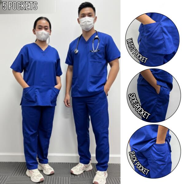 Plain V-Neck Scrub suit Set 5 Pockets With Plain Pants Thumbnail