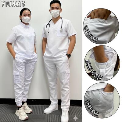 Plain White Elite1Scrub Suit Chest & 4 Pockets Jogger Pants Thumbnail