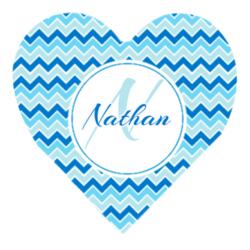 Chevron Blue and Sky Blue Full Background, Zigzag Blue and Sky Blue Full Background, Changeable Name and Initials Metallic Keychain Design