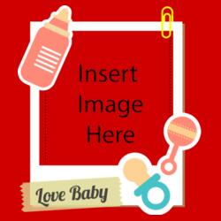 Sticky Note, Peach Baby Bottle, Maracas Baby Toy, Blue Pacifier, Yellow Paper Clip, Love Baby Sticker, Insertable Photo, Customized Pillow Design
