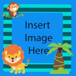 Sticky Note, Cyan Blue Green Stripe, Jungle, Coconut Tree, Cute Lion, Cute Monkey, Insertable Photo, Customized Pillow Design