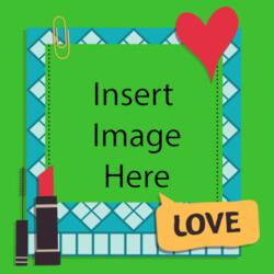 Sticky Note, Blue Tiles, Red Heart, Red Lipstick and Eyelashes, Yellow Paper Pin, Yellow Love Quote, Insertable Photo, Customized Pillow Design