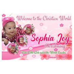 Pink Floral Christening Banner with Pictures - TGC 2 Design