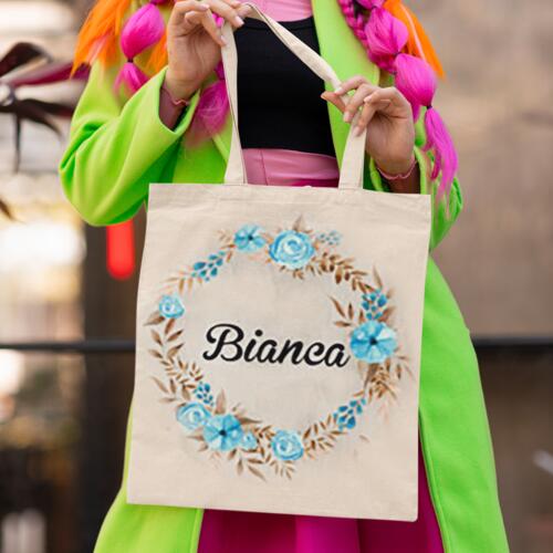 Floral Frame w/ Changeable Name Tote Bag Thumbnail