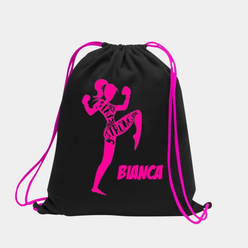 Stay Strong Statement with a Fighting Woman Clipart Neon Drawstring Bag Thumbnail