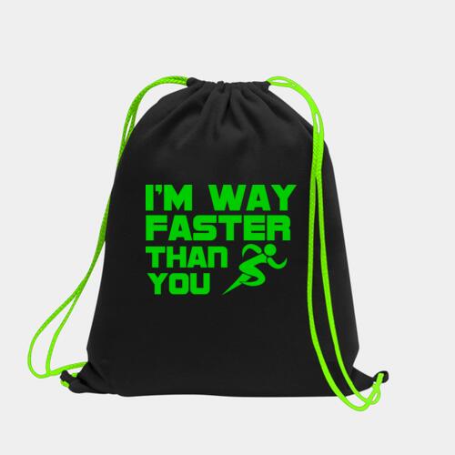 Faster Than You Statement with a Running Man Clipart Neon Drawstring Bag Thumbnail