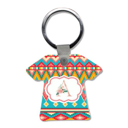 Ethnic Fulll Background Design, Changeable Initial T-Shirt Wooden Keychain Thumbnail