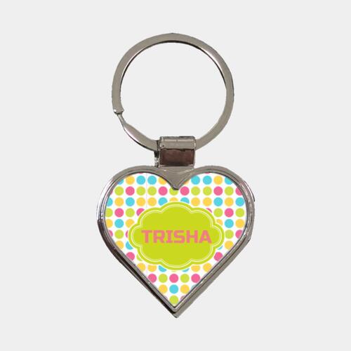 Colorful Polka Dots Full Background, Changeable Name Metallic Keychain Thumbnail