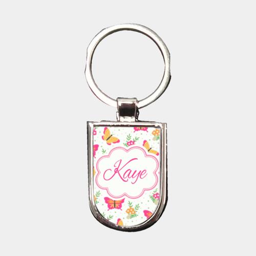 Beautiful Butterflies Full Background, Changeable Name Metallic Keychain Thumbnail