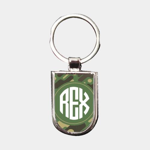 Camouflage Full Background, Three Letter Changeable Initials Metallic Keychain Thumbnail