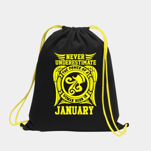 Never Underestimate The Power of a Woman Born in November Statement, Changeable Month and Gender Neon Drawstring Bag Thumbnail
