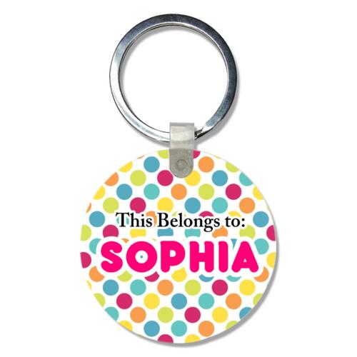 Colorful Polka Dots Full Background, Changeable Name Circle Wooden Keychain Thumbnail