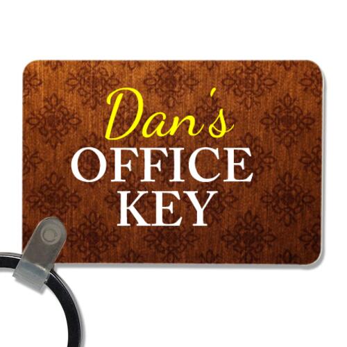 Office Key Changeable Name Wide Rectangular Wooden Keychain Thumbnail