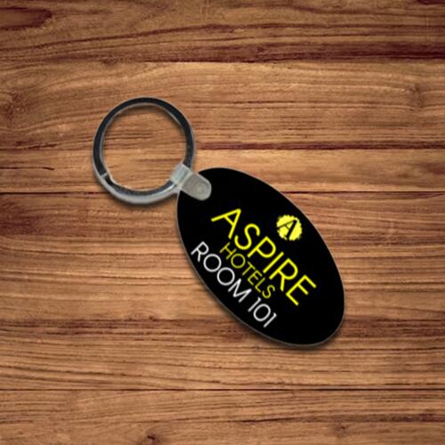 Customizable Hotel/Motel Design Oblong Wooden Keychain Thumbnail