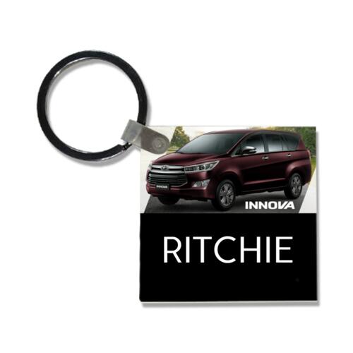 Changeable Car Image, Changeable Name Square Wooden Keychain Thumbnail
