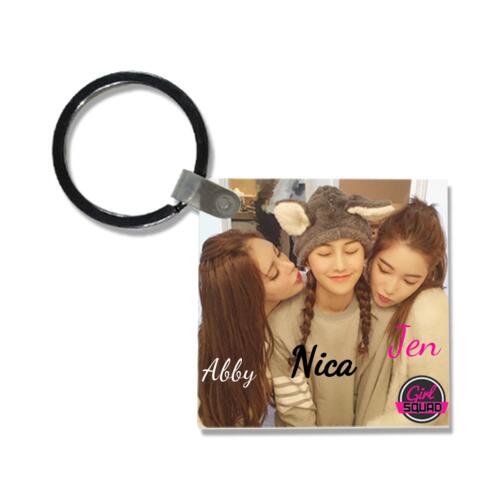 Changeable Friendship Image, Changeable Names, Girl Squad Square Wooden Keychain Thumbnail