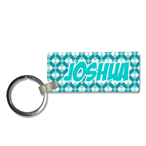 Fancy Checkered Design Full Background, Changeable Name Long Rectangle Wooden Keychain Thumbnail