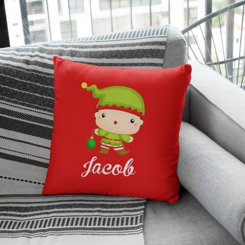 Santa's Elf Square Pillow with Customizable Name - CP1 Thumbnail