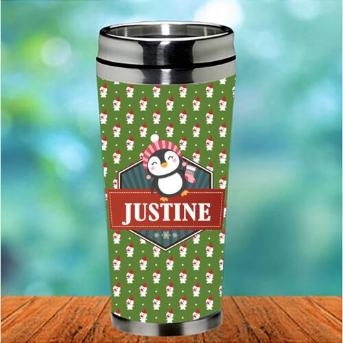 Christmas Penguin Tumbler Editable Name Thumbnail