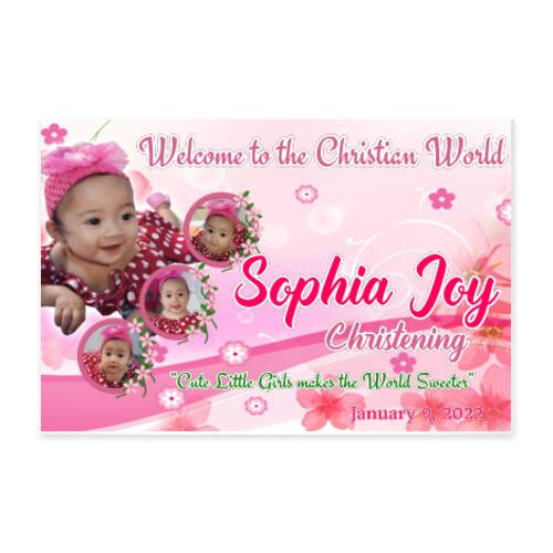 Pink Floral Christening Banner with Pictures - TGC 2 Thumbnail